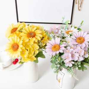 Flores secas flor artificial girassol amarelo seda casamento margarida noiva segurando centro buquê família arranjo falso decoração diy