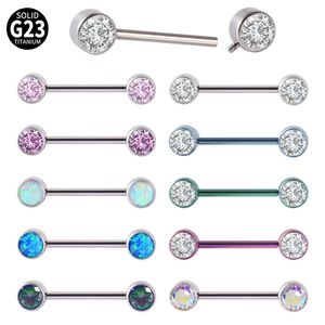 Anelli per capezzoli PAIR G23 Double Cz Barbell Ring Opal Piercing Shield CZ Tongue 14G Body Jewelry 230626