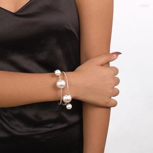 Bangle Imitation Pearl Rhinestone Bracelet For Women Fashion Elegant Elastic Wedding Party Jewelry