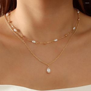 Anhänger Halsketten Mode Elegante Perle Doppelschicht Weibliche Halskette Kreative Einfache Schlüsselbein Kette Frauen Mädchen Schmuck Großhandelspreis