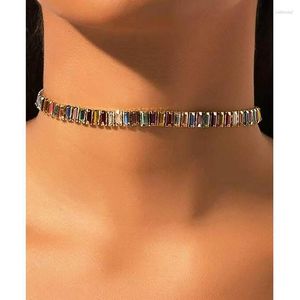 Girocollo con strass colorati moda collana di cristallo scintillante catena clavicola retrò accessori per gioielli da donna