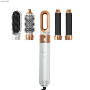 Professionell hårtork 5 i 1 hårstilare Blow Dryer Comb Hot Air Brush Electric Curling Iron Styling Tools L230520