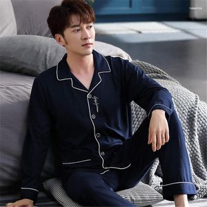 Roupa de dormir masculina Pijama masculino Simples primavera e outono Cardigã Lapela Moda coreana Serviço doméstico Pijamas masculinos de duas peças