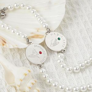Braccialetti di collegamento personalizzati Birthstone Birthdayflower Fashion Jewelry Bracciale di perle Regali di anniversario per gli amanti degli amici delle madri