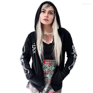 Moletom Feminino Goth Retro Fashion Moda Feminina Manga Comprida Impressão Patchwork Gola com Capuz Zíper Fino Estilo Gótico Senhoras Para a Primavera