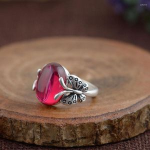 Cluster Rings FNJ 925 Silver Butterfly Ring Original S925 Sterling For Women Jewelry Open Justerbar grön gul vit sten