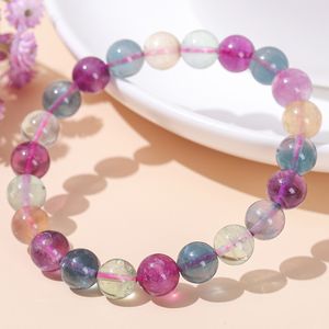 8mm Naturstein Regenbogen Fluorit Armband Bunte Kristall Fluorit Runde Perlen Edelstein elastisches Armband Modeschmuck