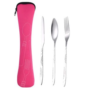 3 teile/los Messer, Gabel, Löffel Set Besteck Set Geschirr Abendessen Mittagessen Set Taschen Drucken Carving Edelstahl Besteck Schule Picknick Camping Esswerkzeug Großhandel