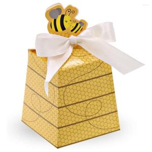 Presentförpackning 50-100 stycken papper honungskaka låda med band baby godis cookie barn dusch födelsedag s gul