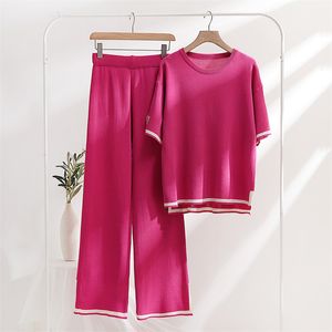 Pantaloni a due pezzi da donna Set eleganti Completi estivi lavorati a maglia di ghiaccio per le donne Abito a maniche corte Pama 230627753