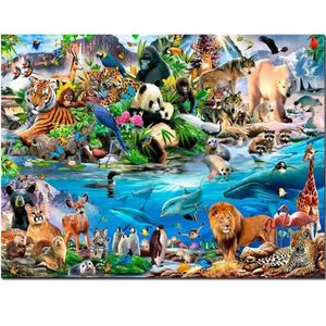 Stitch DiAmants Målande djur Zoo Full borrar Diamond Målning Rhinestone Mosaic Diamond Panda Lion Dolphin 3D Cross N707