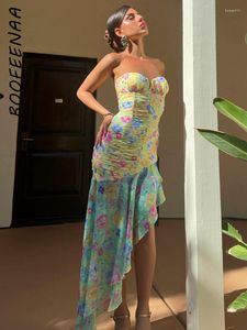 Casual Dresses Boofeenaa French Style Romantic Floral Ruffle Dress Elegant Sexy Tube Top Long Maxi Wedding Party Resort Wear C92-EA29