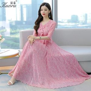 Şifon Elbise Elbiseler Yaz Sestito Floreale Vestidos Largos Verano Mavi Pembe Casual Robe Plus Size Tül Sukienka 220526