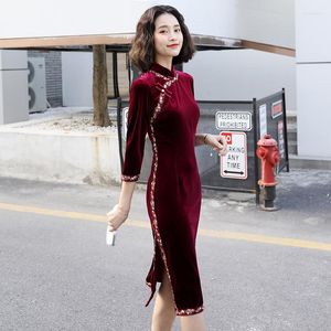 Ubranie etniczne sukienka cheongsam w stylu chiński szata vintage femme jesienne sukienki orientalne qipao velvet seksowne azjatyckie ff2510