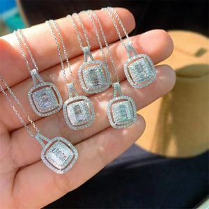 Ins topp sälj söt söt pendell lyxsmycken 925 sterling silver prinsessan klippt vita topas diamant ädelstenar evighet fest kvinnor klavikelhalsband för älskare gåva