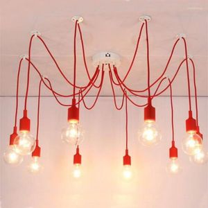 Chandeliers 90-260V E27 Red Modern 3-16 Heads Retro Adjustable Lamp Art Spider Ceiling Chandelier For Kids Children's Bedroom