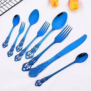 Set di stoviglie Specchio Blu Argenteria Posate Posate in acciaio inossidabile 304 Coltello da pranzo Cucchiaio Forchetta da frutta Ghiaccio Cucina