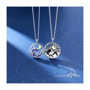 Hänge halsband silver färg mode trend mountain havs solmåne kärlek för alltid par halsband smycken gåva xu0024