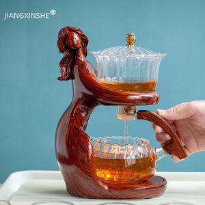 Copos de vinho para fazer chá Kungfu Bule de chá Conjunto automático Suporte de vidro resistente ao calor Infusores de base Ware 230627