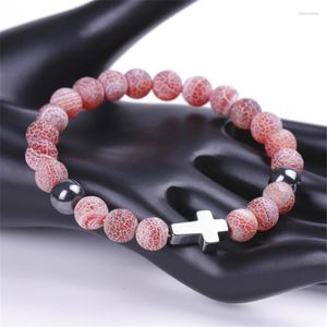 Strand Trendy Cross Weathered Stone Rosary Armband Color Pärlor Män armband armband för kvinnor Yoga smycken