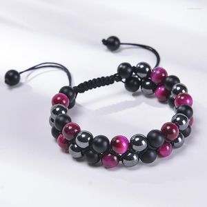 Bracciale classico intrecciato a doppio strato da uomo, rosa naturale, occhio di tigre, perline di ematite, bracciali, protezione della salute, gioielli da donna