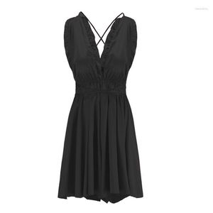 Indumenti da notte da donna Donna Donna Ruffles Profondo scollo a V Camicia da notte Senza schienale Incrociato Sling Robe Abito Raso di seta Nero Bianco Volant