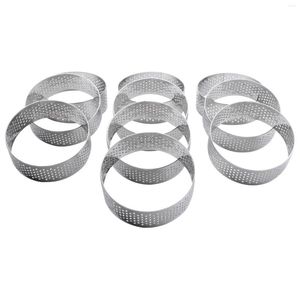 Baking Moulds 10 Pack Stainless Steel Tart Ring Heat-Resistant Perforated Cake Mousse Round Doughnut Tools