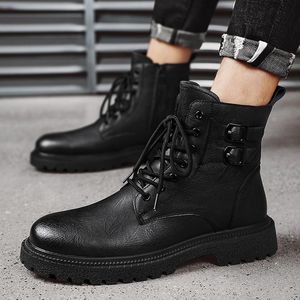 Boots New Fashion Winter Men Boots Leather Warm Ankle Boots High Top Waterproof Motorcycle Boots Plus Size Shoes 3846 Motocross Boots