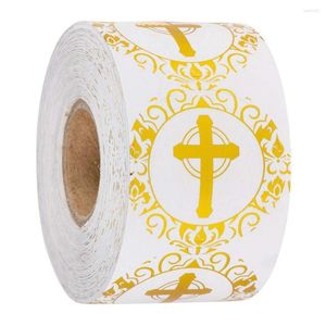 50-500pcs 1 Inch Gilded Round Cross Sticker for Religious Christian Prayer Envelope Seal