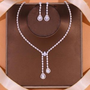 Necklace Earrings Set Stonefans Simple Zircon Bridal Water Drop For Women Crystal African Wedding Birthday Gifts