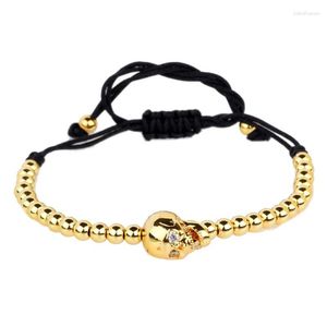 Charm Bracelets Trendy Skull Bead Chain Bracelet Black Head For Women Hand Friendship Jewelry BR196