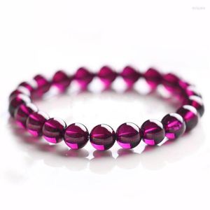 Strand Natural Purple Red Garnet Quartz Beads Armband Kvinnor Män rensar runt Stretch 7mm 8mm 9mm