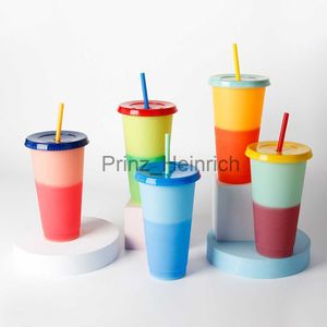 Mugs 5 Pieces Color Changing Tumblers Reusable Plastic Cold Drink Cups with Lids and Straws for Parties 720ml J230627