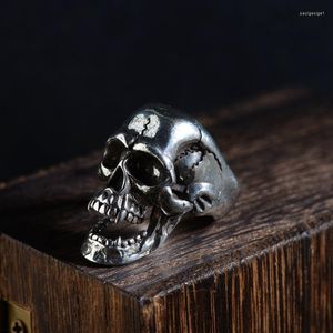 Cluster Rings FNJ 925 Silver Punk Skull Ring Fashion Skeleton S925 Sterling Thai For Men smycken justerbar USA Storlek 8-11