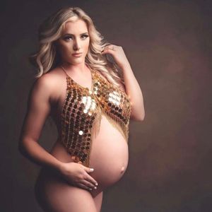 Kleider Mutterschaftsfotografie Requisiten Accessoires Punkstil Halter Tops für Schwangerschaftsfoto Shooting Quader Pailletten Mutterschaft Tops