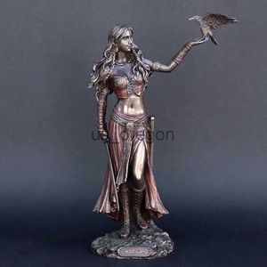 Objetos decorativos Estatuetas Estátuas de Resina Morrigan A Deusa Celta da Batalha com Corvo Espada Acabamento em Bronze Estátua 15cm para Decoração de Casa L9