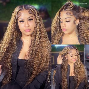 Ali Grace Hair Highlight Ombre Lace Front Wig Curly Human Wigs 4/27 Colored Deep Wave Frontal For Women Remy