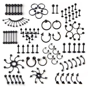 Nipple Rings 95pcs Mix Body Piercing Jewelry Lot Stainless Steel Nose Ear Belly Lip Tongue Ring Captive Bead Eyebrow Bar 230626