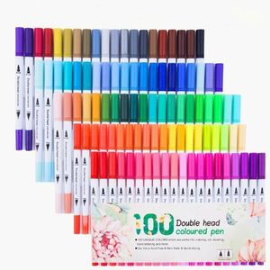 Pennarelli 100 colori Doppia testa Graffiti Disegno Pennarello Pennello Penna colorata Arte Doppia punta Mark Pen Set Marcador Caneta Cancelleria