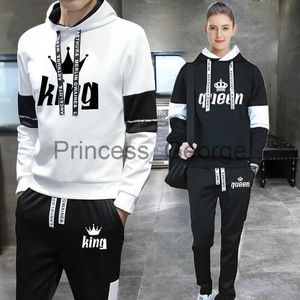 Men's Tracksuits 2023 Couples Hooded Tracksuit King or Queen Print Lovers Hoodies Sets Sweatshirt Jogging Sweapants 2PCS Suits Matching Clothing x0627