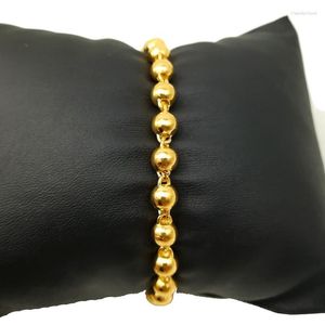 Pulseiras de elo femininas com estêncil, cauda longa, contas lisas, latão banhado a ouro fashion sólido Pulsera De Cuentas