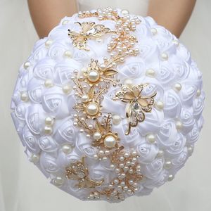 Fiori decorativi Ghirlande Bouquet da sposa bianco puro di lusso per la sposa e la damigella d'onore Nastro squisito Rosa Puntelli da sposa fatti a mano 230626