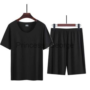 Tute da uomo New Tuta sportiva estiva maschile da uomo pigiama sottile pantaloncini da casa in seta di ghiaccio T-shirt collo tondo maniche corte casual per ragazzi all'ingrosso x0627