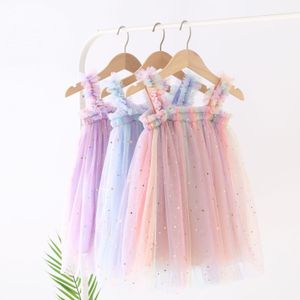 Flickans klänningar Baby Girl Dress Rainbow Colorful Summer Toddler Kids Suspenders Tutu Children Birthday Princess 230626