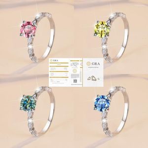 Klusterringar true 1ct Mosanite Pink Ring Sterling Silver 925 Utmärkt rund Cut Through Test Diamond Jewelry Gift Wedding