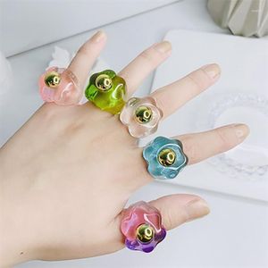 Cluster-Ringe, Y2K-Schmuckfonds, nur Sommer, wunderschöner Pflaumenblüten-Blumenring, schöne geometrische Farbe, Gelee-Harz für Teenager-Mädchen