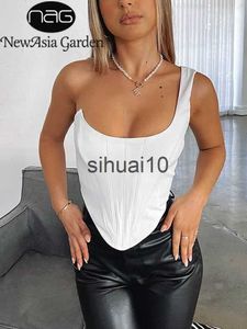 Women's T-Shirt NewAsia Single Shoulder Tank Top 2 Layer Lining Boning Asymmetrical Crop Satin Corset Top Women Fashion Party Bustier Sexy Cami J230627