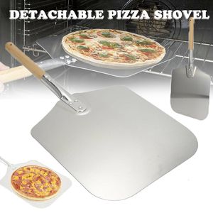 Bakning Mögel Aluminium Pizza Spatula Långt trähandtag Skal Spade Kök Verktyg Lyftkakor Cutter Paddle Cooking Accessory 230627