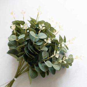 Dried Flowers 10pcs Eucalyptus Artificial Silk Wedding Hotel Meeting Christmas Table Home Decor Forest Style High Quality DIY Ornament