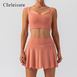 Платье из двух частей CHRLEISURE Naked Feeling Workout Set Быстросохнущая короткая юбка для танцев Твердый спортивный костюм Camisole 230627